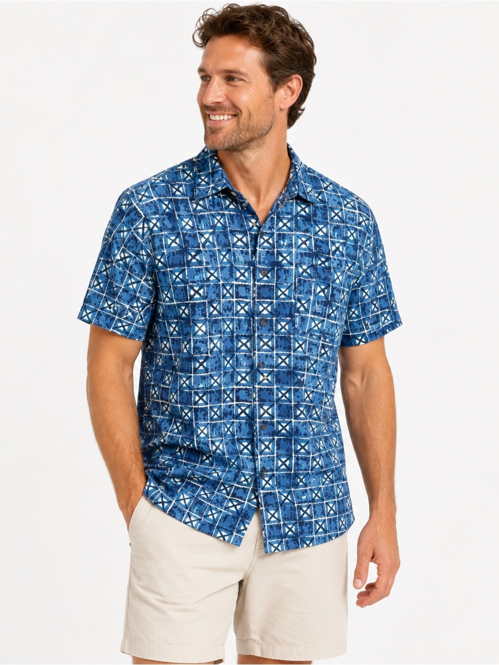 2/$35 Resort Coastal Dad Geometric Button Up Shirt XL